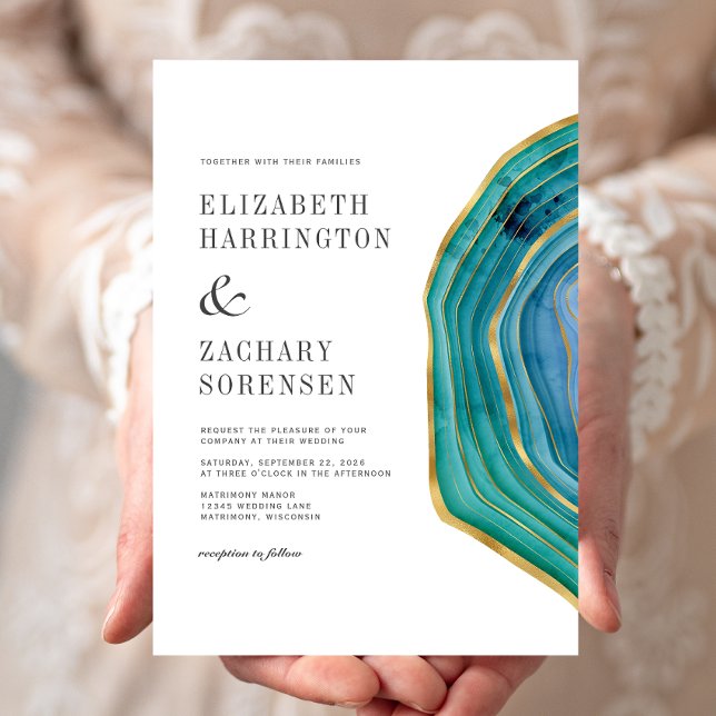 Aquamarine Goldhochzeit von Watercolor Agate Einladung (Von Creator hochgeladen)