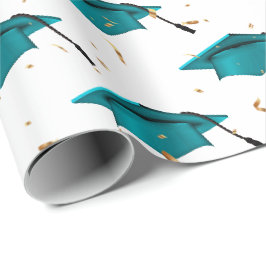 Aquamarine Graduierungsklappen und Goldkonfetti Geschenkpapier