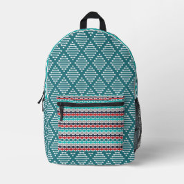 AQUAMARINE, GRAU SCHWARZE, ROTE GEOMETRISCHE PATTE BEDRUCKTER RUCKSACK