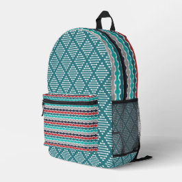 AQUAMARINE, GRAU SCHWARZE, ROTE GEOMETRISCHE PATTE BEDRUCKTER RUCKSACK