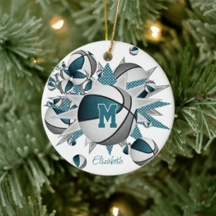 aquamarine graue Basketball-Stars halten das Jahr  Keramik Ornament