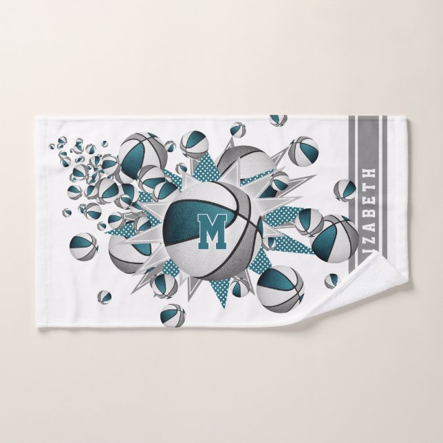 aquamarine graue Basketbälle stern Mädchen mit Mon Handtuch (Handtuch)