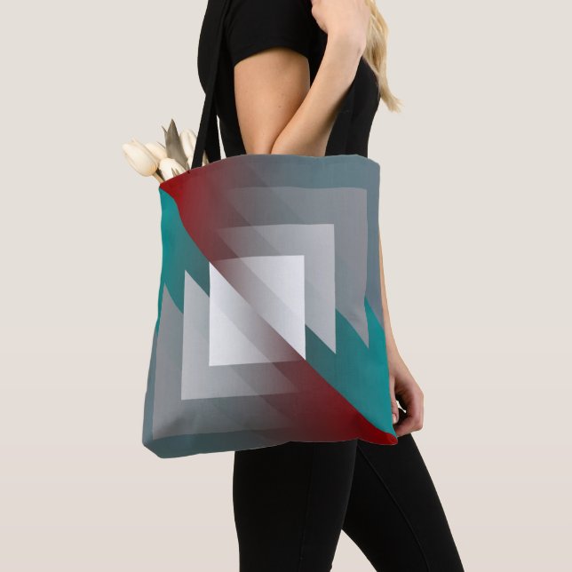 Aquamarine graue Dreiecke auf Bordeaux Tasche (Von Nahem)