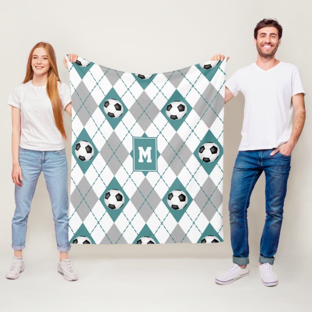 aquamarine graue Fußball-Mannschaftsfarben Raute M Fleecedecke (Beispiel)