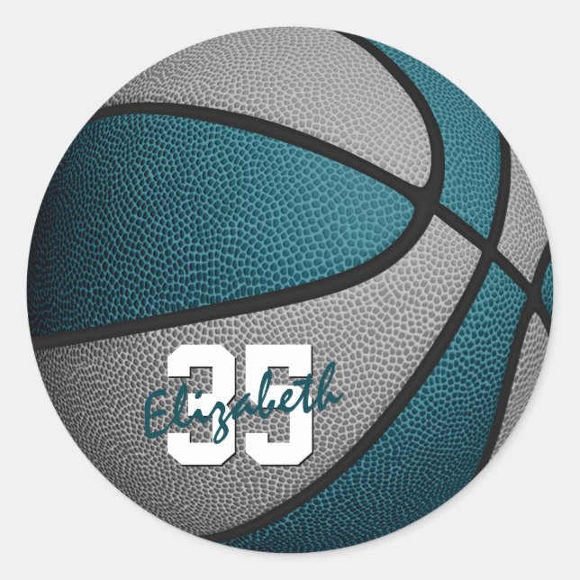 aquamarine graue Girls Basketballmannschaften Runder Aufkleber (Vorderseite)