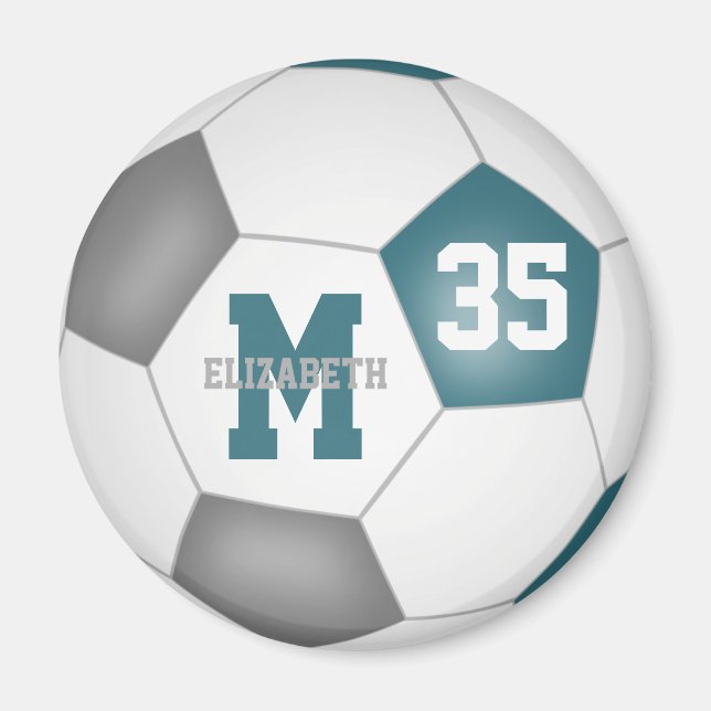 aquamarine graue Girls Jungs Fußball-Mannschaftsfa Magnet (Vorne)