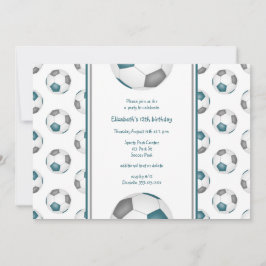 aquamarine graue Mädels Fußballgeburtstag oder Par Einladung