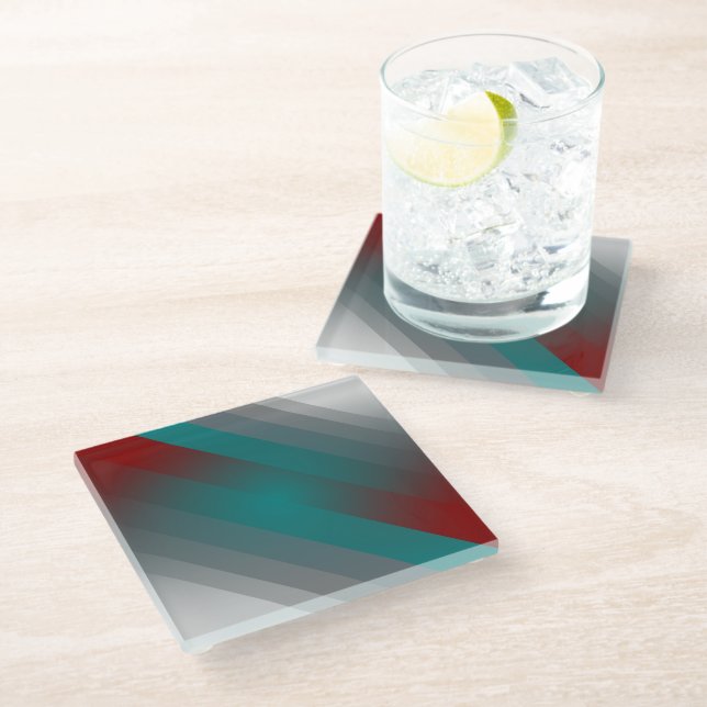 aquamarine graue Streifen Glasuntersetzer (Schrägansicht)