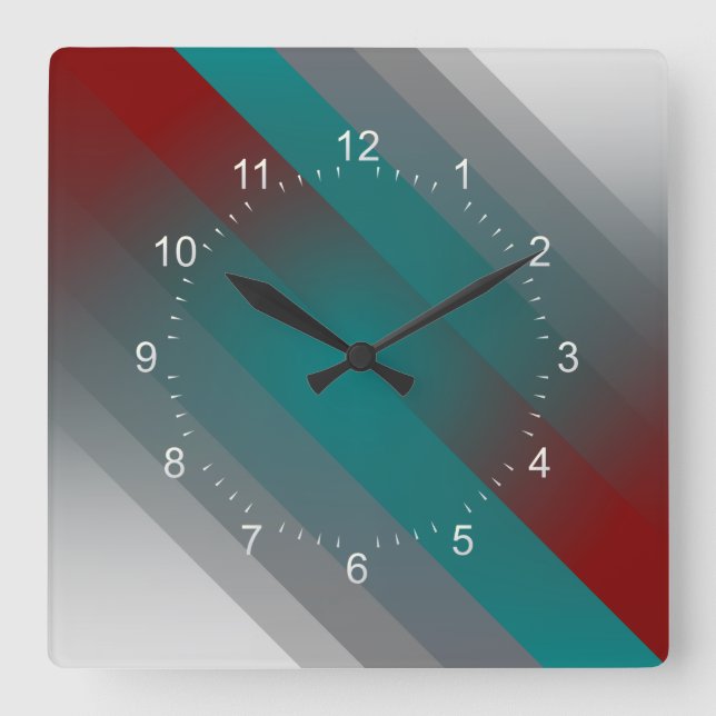 aquamarine graue Streifen Quadratische Wanduhr (Vorderseite)