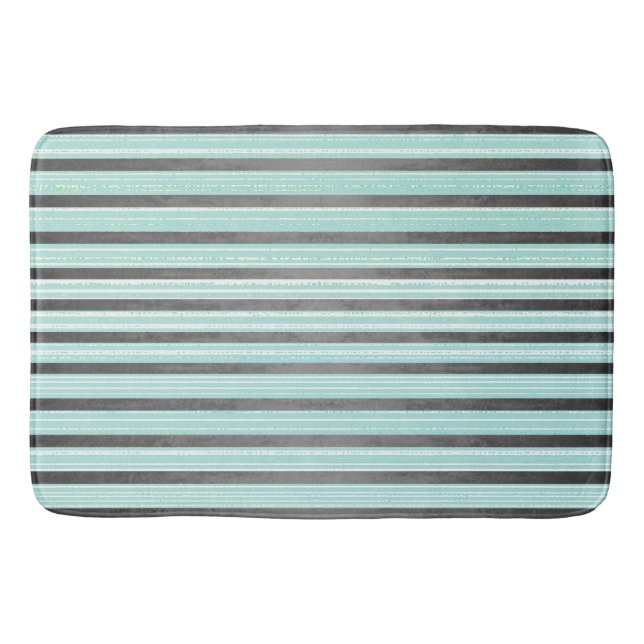 Aquamarine, graue und weiße Streifen Badematte (Vorderseite)