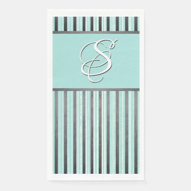 Aquamarine, graue und weiße Streifen Serviette (Vorderseite)