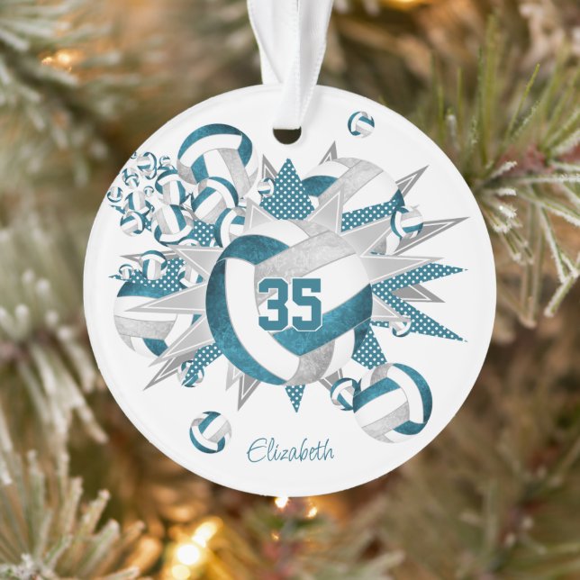 aquamarine graue Volleyball-Stars benennen Keepake Ornament (Baum)