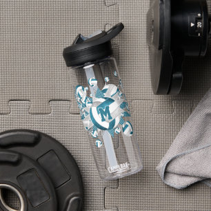aquamarine graue Volleyball-Stars mit Monogramm Trinkflasche