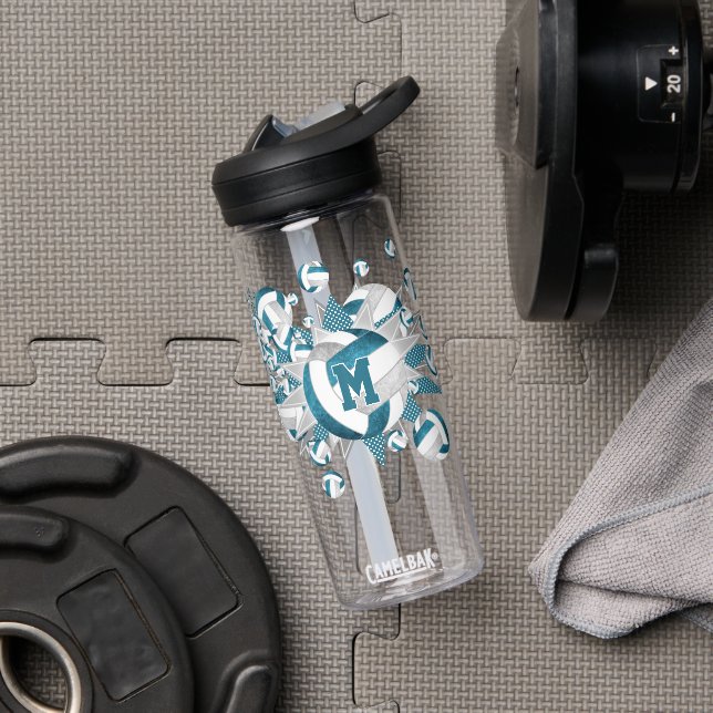aquamarine graue Volleyball-Stars mit Monogramm Trinkflasche (Fitnessstudio)