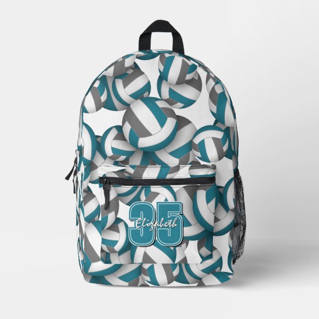 Aquamarine graue Volleyballmannschaftsfarben mit J Bedruckter Rucksack (Vorderseite)