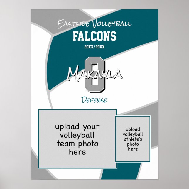 aquamarine graue Volleyballmannschaftsfarben Poster (Vorne)