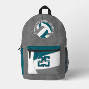 aquamarine graue Volleyballmannschaftsfarben Teamn Bedruckter Rucksack