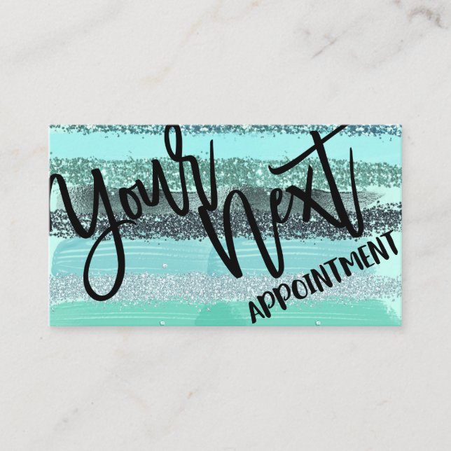 Aquamarine Green Blue Glitzer Pinselstriche Streif Terminkarte (Vorderseite)