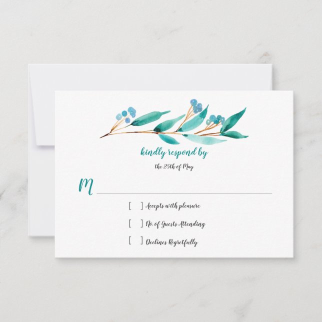 Aquamarine Green Cypress Blätter und Berries UAWG RSVP Karte (Vorderseite)