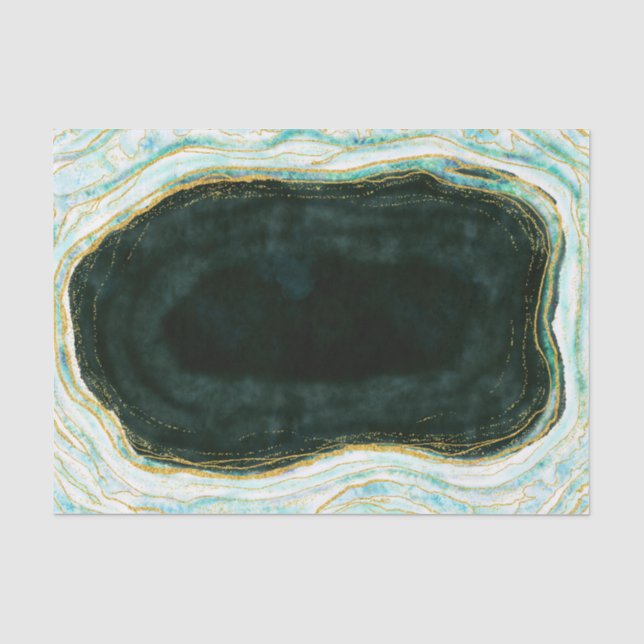 Aquamarine Green & Gold Agate Marble Geode Rock We Seidenpapier (Vorderseite)