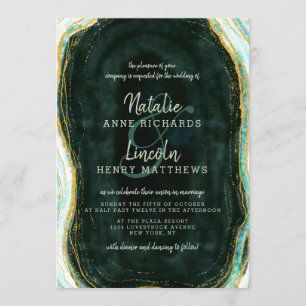 Aquamarine Green & Gold Agate Marble Geode Stone W Einladung