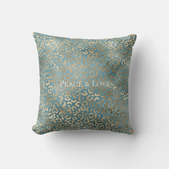 Aquamarine Green Gold Leopard Print    Kissen (Vorderseite)
