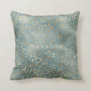 Aquamarine Green Gold Leopard Print    Kissen