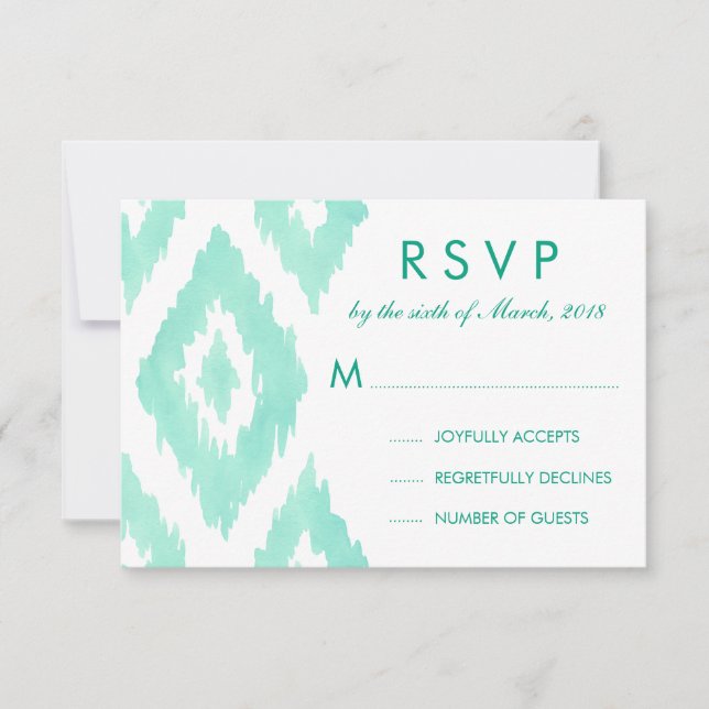 Aquamarine Green Ikat UAWG RSVP Karte (Vorderseite)