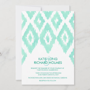 Aquamarine Green Ikat Wedding Einladung