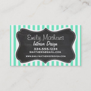 Aquamarine Green Stries; Chalkboard-Look Visitenkarte