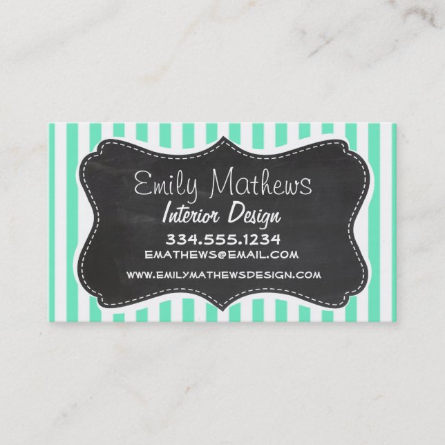 Aquamarine Green Stries; Chalkboard-Look Visitenkarte (Vorderseite)