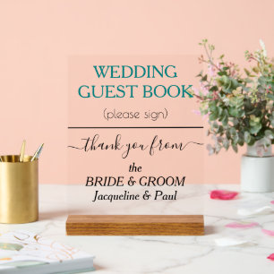 Aquamarine Green Wedding Guest Book NAMES Clear Acrylschild