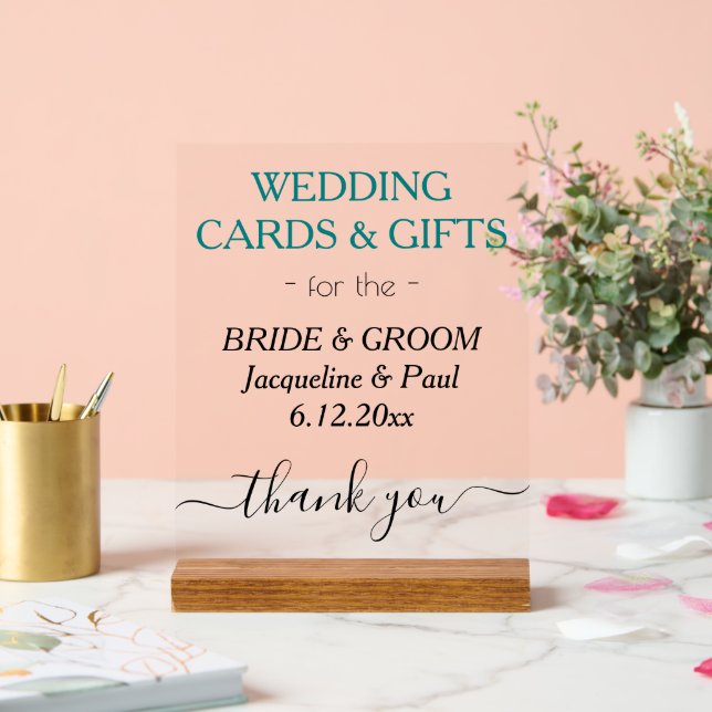 Aquamarine Green Wedding NAMES Cards geben deutlic Acrylschild (Hochzeit)