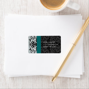 Aquamarine Grey Bumble Bee Damask Étiquettes de ad