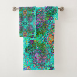 Aquamarine Groovy Abstrakt Retro Liquid Swirl Badhandtuch Set