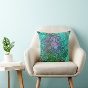 Aquamarine Groovy Abstrakt Retro Liquid Swirl Kissen