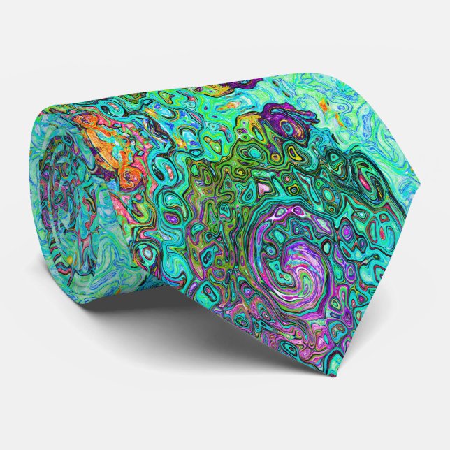 Aquamarine Groovy Abstrakt Retro Liquid Swirl Krawatte (Gerollt)