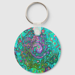 Aquamarine Groovy Abstrakt Retro Liquid Swirl Schlüsselanhänger