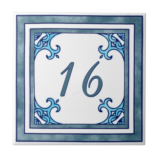 Aquamarine große Hausnummer Fliese (Vorderseite)