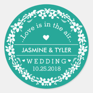 Aquamarine Grün-Weiß-Hochzeiten Individuelle Name  Runder Aufkleber