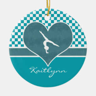 Aquamarine grüne Checkered Gymnastik mit Monogram Keramik Ornament