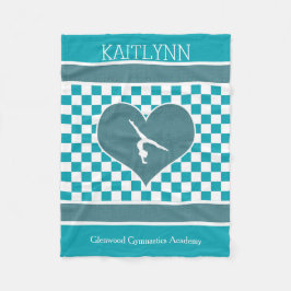 Aquamarine grüne Checkered Gymnastik mit Monogramm Fleecedecke