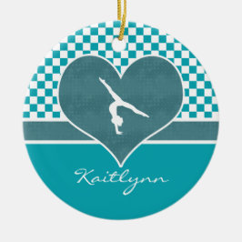 Aquamarine grüne Checkered Gymnastik mit Monogramm Keramik Ornament