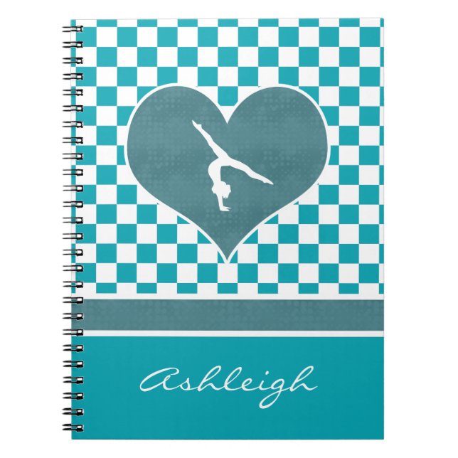 Aquamarine grüne Checkered Gymnastik mit Monogramm Notizblock (Vorderseite)