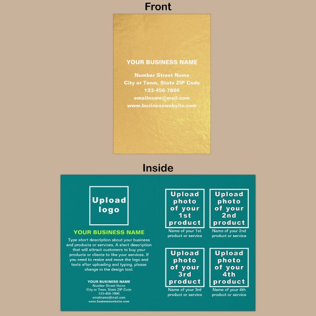 Aquamarine grüne Farbe - Firmenmarke auf der Foil  Folienkarte (Your business brand on card with gold foil background. Teal green background inside.)