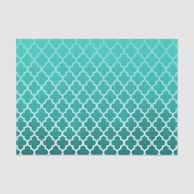 Aquamarine grüne Fleck-Farbe mit Quatrefoil Muster Seidenpapier (Vorderseite)