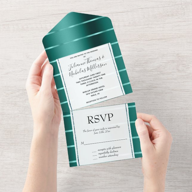 Aquamarine Grüne Hochzeit All In One Einladung (Abreißen)