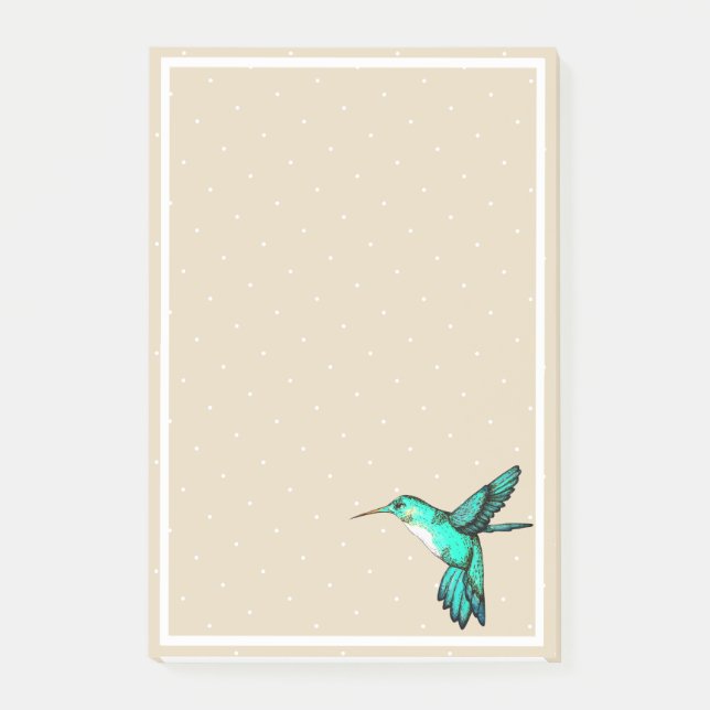 Aquamarine grüne Hummingvogel & weiße Punkte Post-it Klebezettel (Vorderseite)