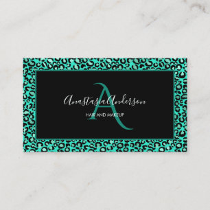 Aquamarine grüne Leoparden-Spots Chic Black Monog Visitenkarte