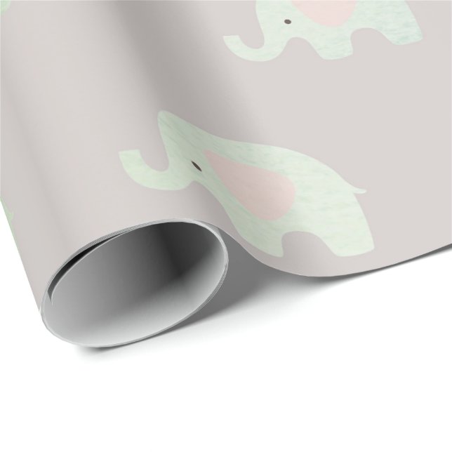 Aquamarine Grüne Minze Graue Prinzessin Elephant N Geschenkpapier (Rolleneckpunkt)